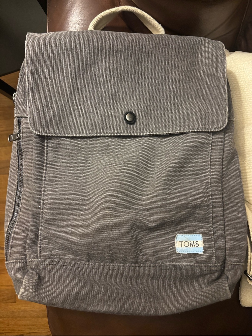 TOMS Canvas Backpack Gray Laptop Travel Casual Flap Snap Closure Unisex - Picture 9 of 11